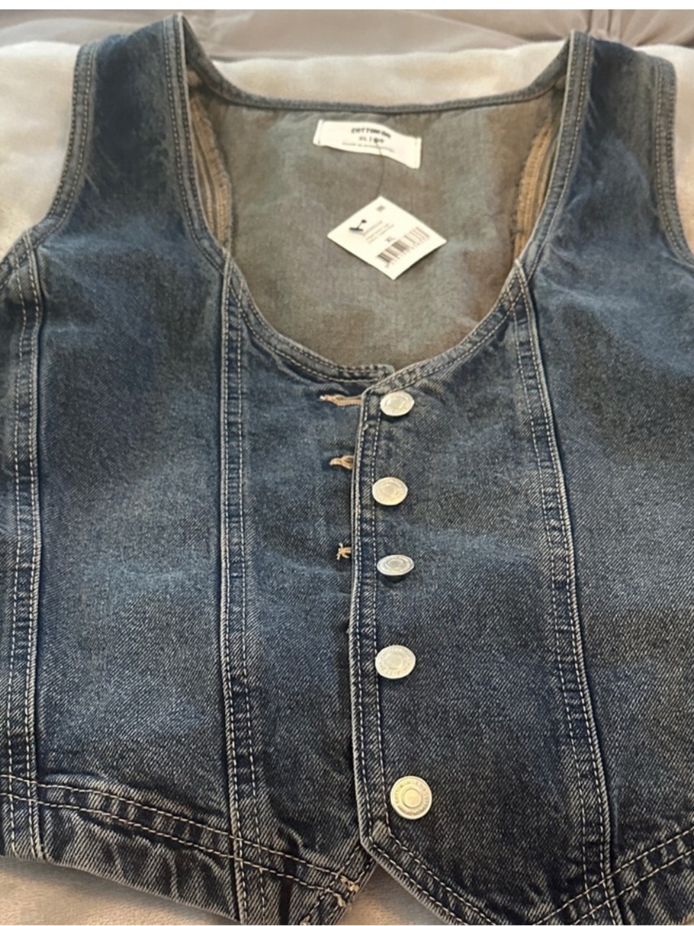 Denim Button-Front Men’s Jeans Vest - Blue